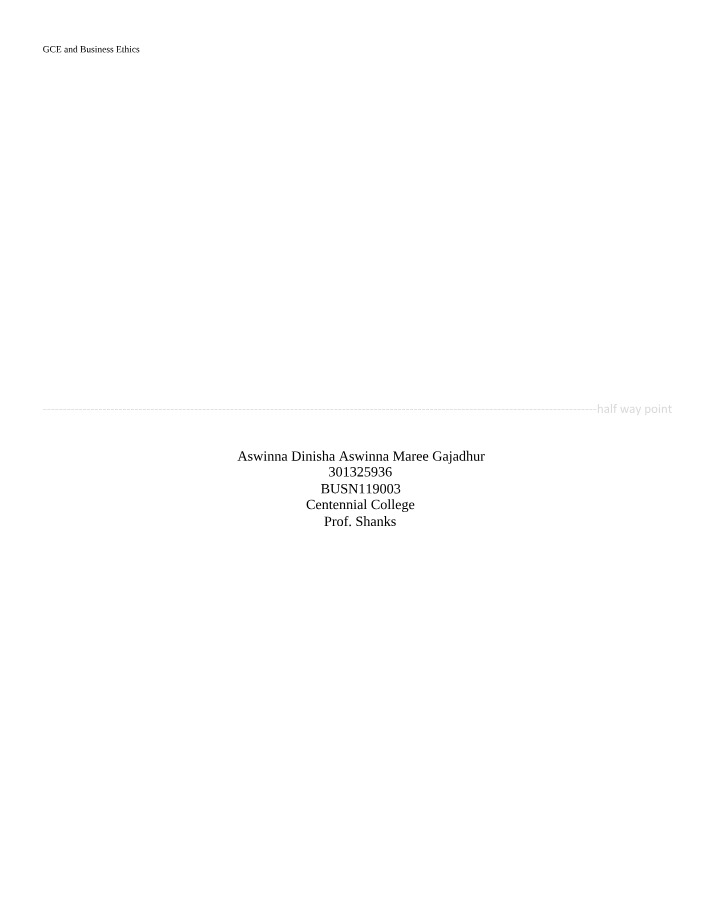 Business Ethics and GCE Assignment