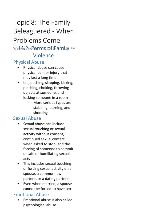 Family Violence and the Alcoholic Family System - Notes