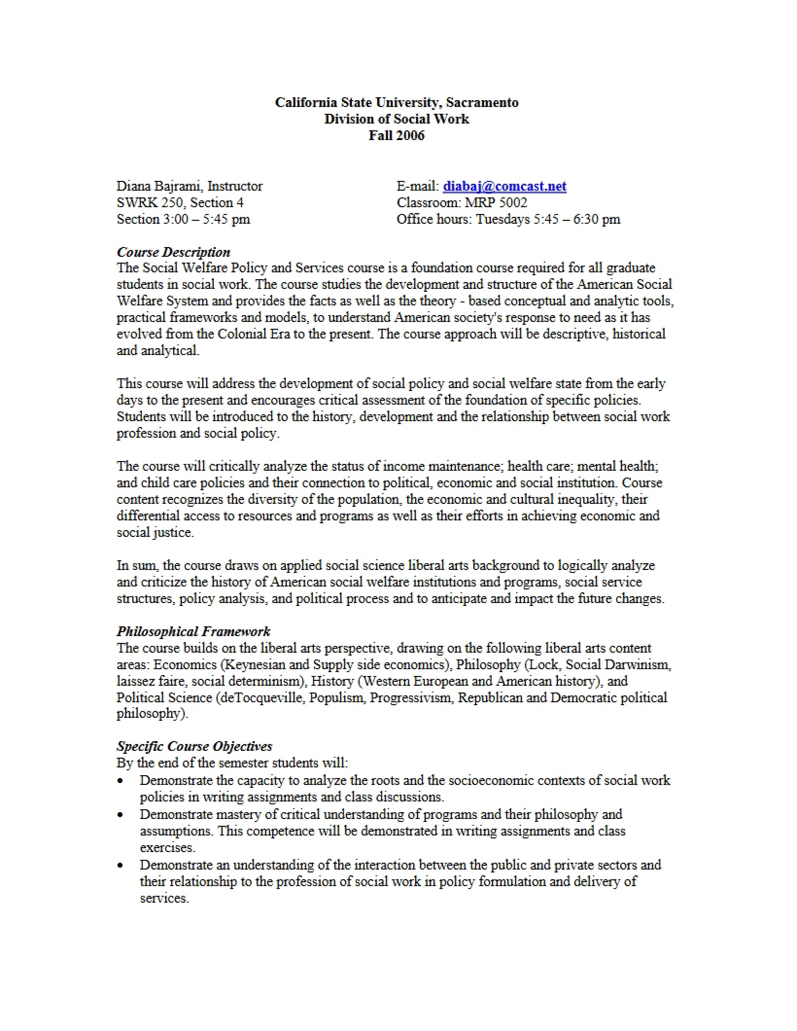 Social Welfare Policy and Services Syllabus
