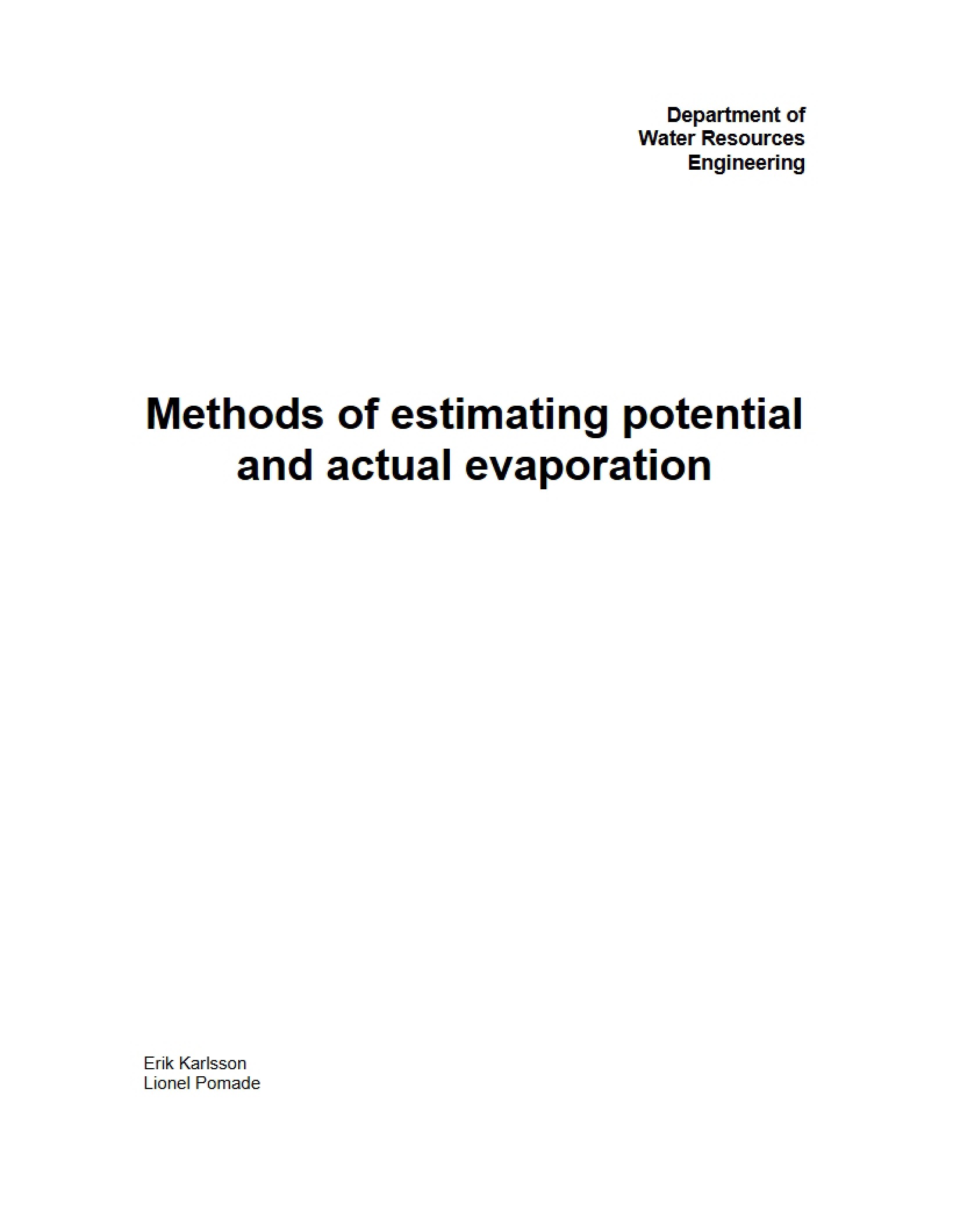 Estimating Actual and Potential Evaporation Methods