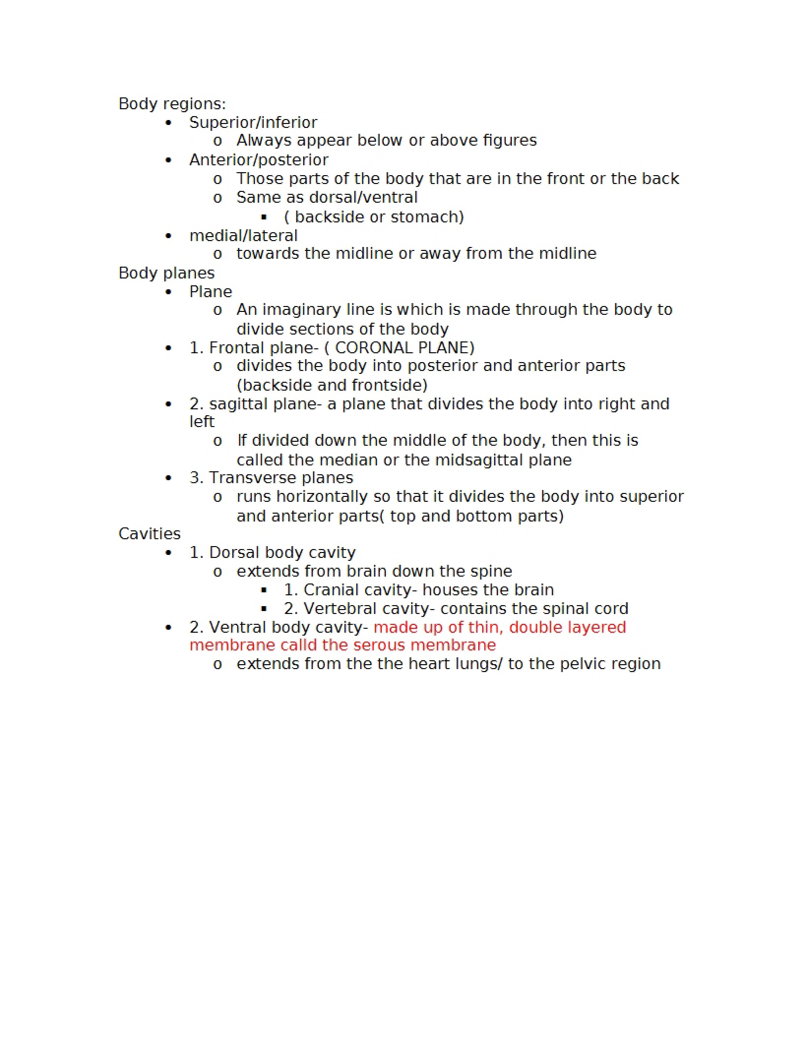 Notes from Anatomy Lectures