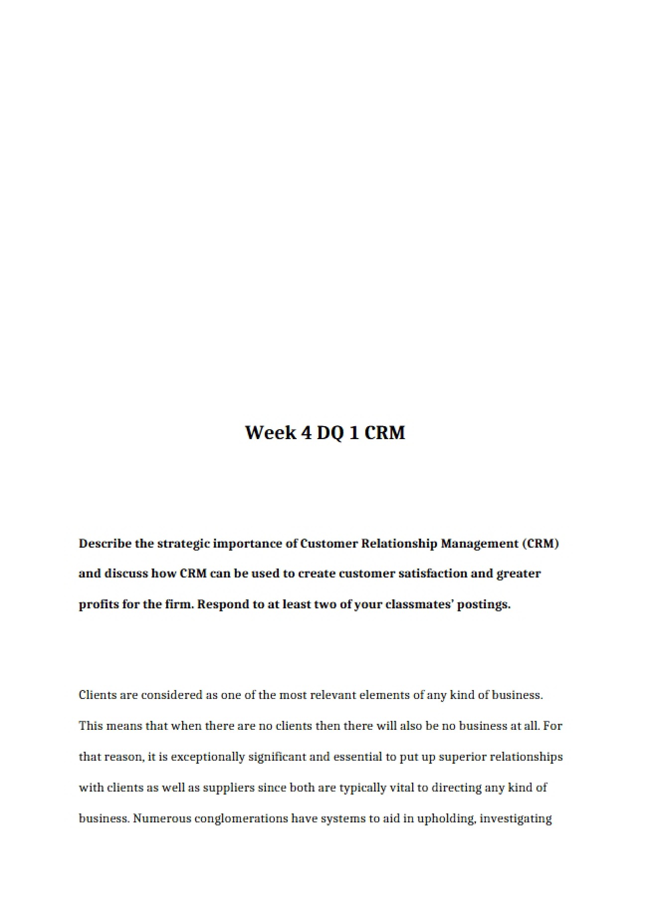 Management of Customer Relationships