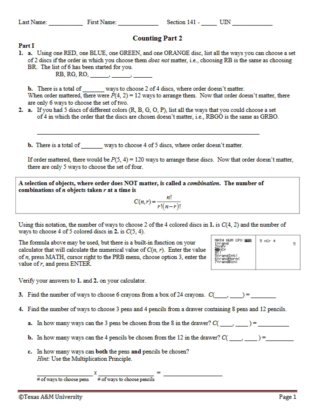 Math 141 Counting Principles 2 (Distributed 2011a)