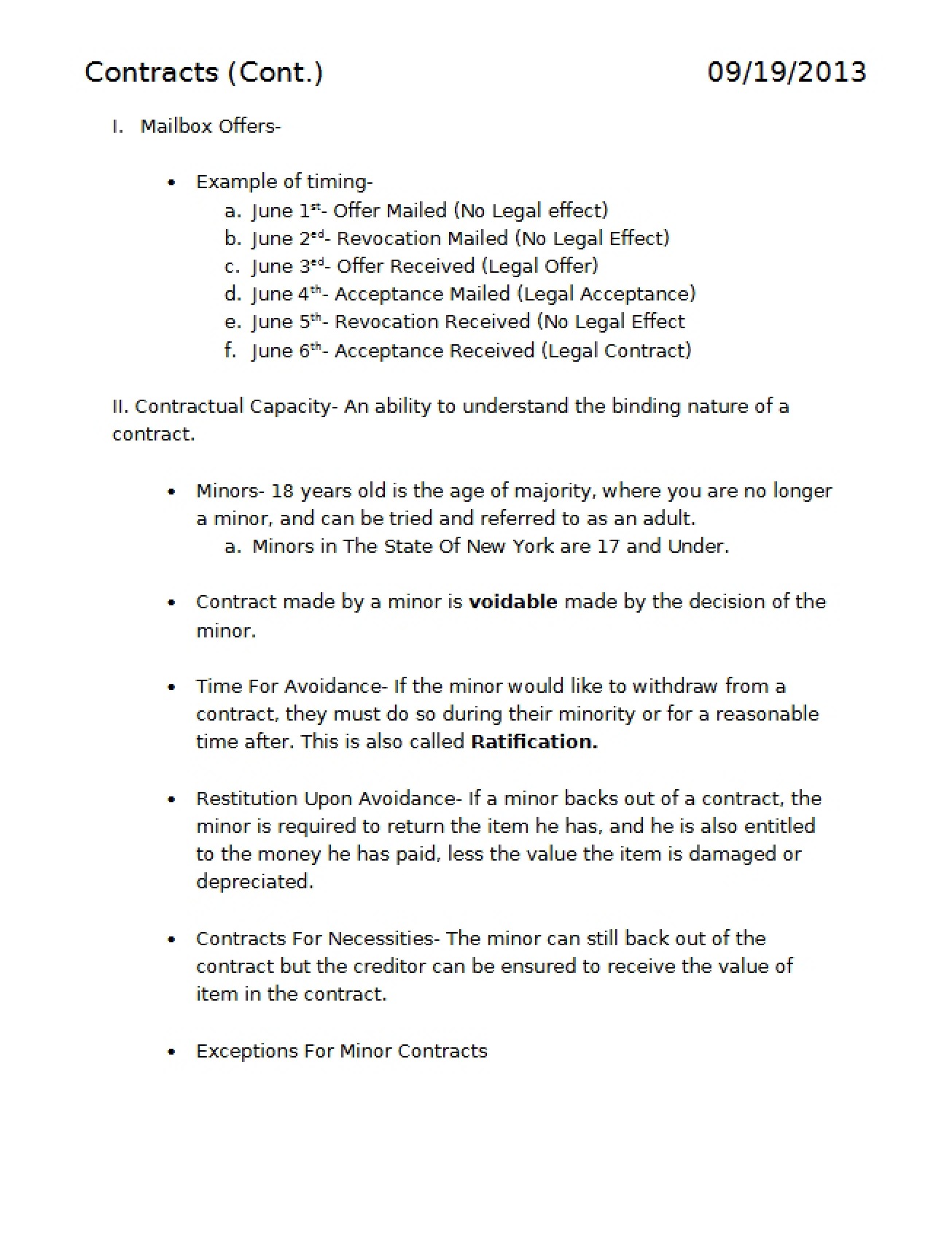 Contracts Continued