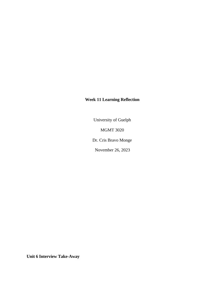 Reflection for Week 11