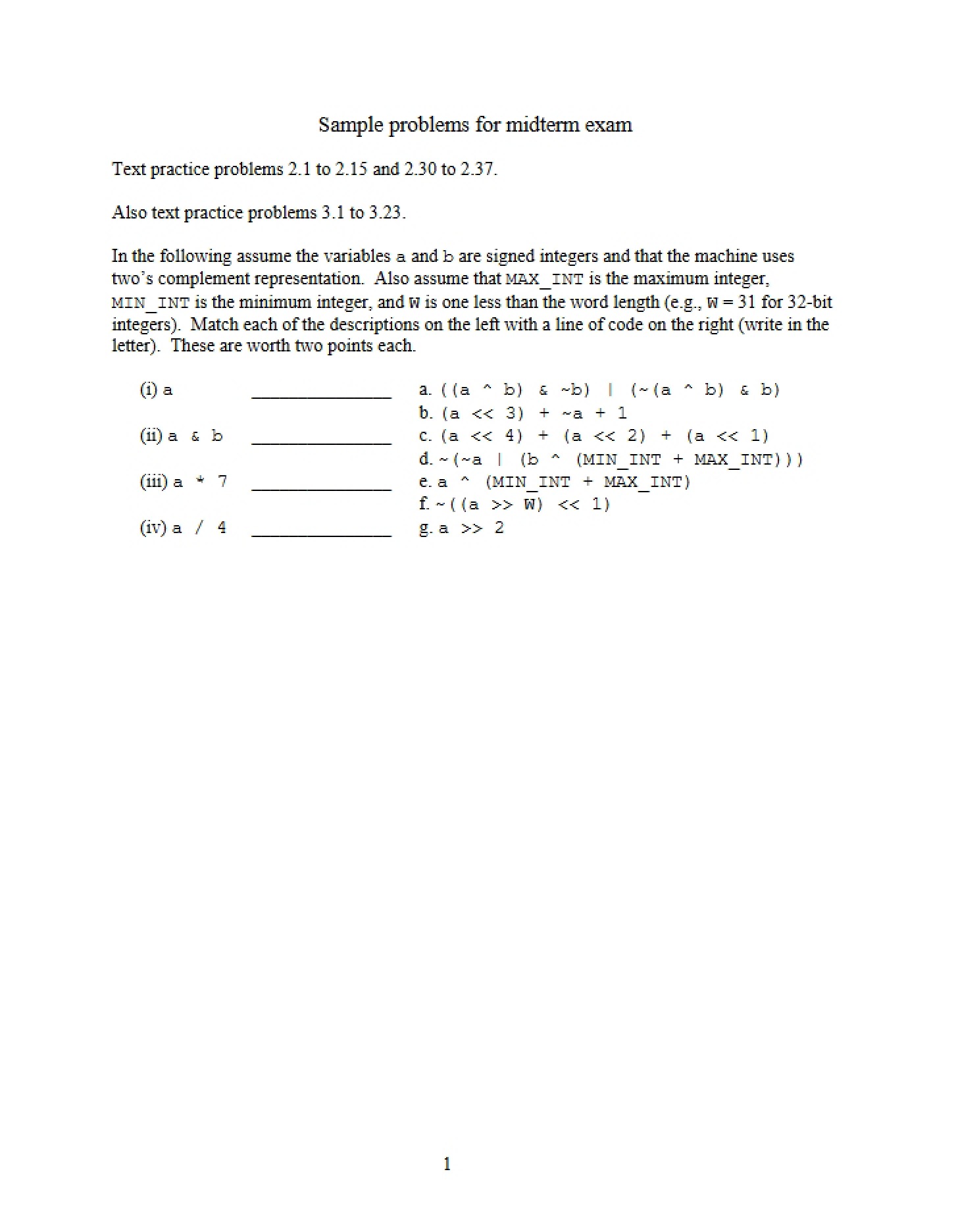 Midterm Sample Questions
