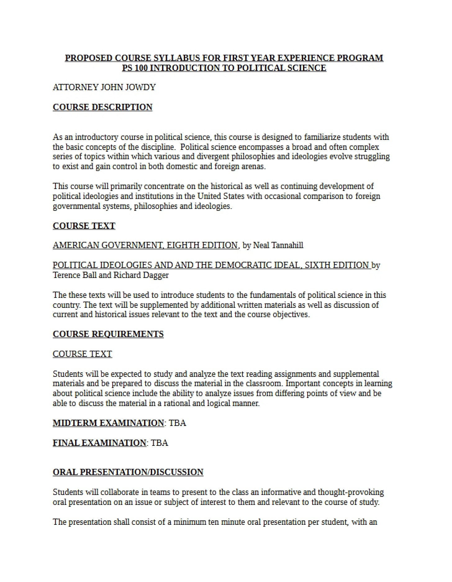 Course Syllabus