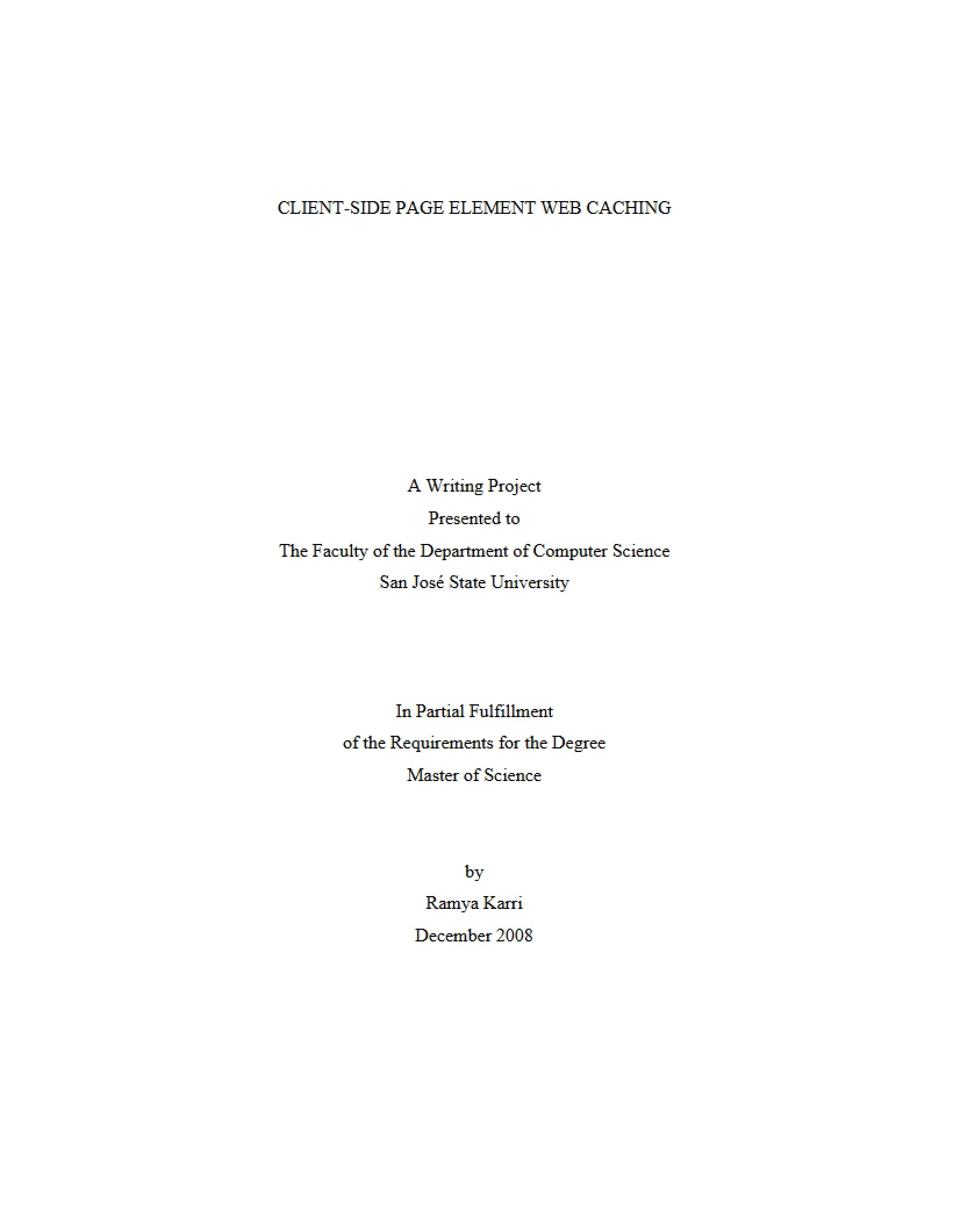 Web Caching of Client-Side Page Elements