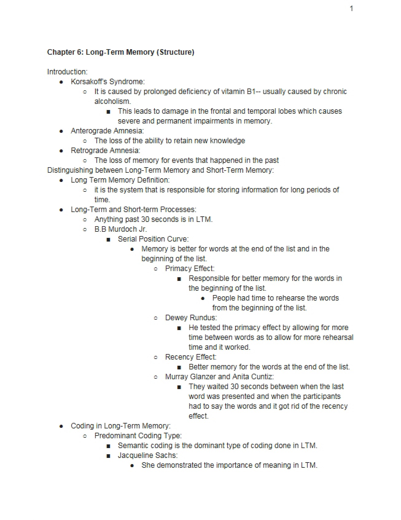 Structure of Long-Term Memory as Described in Chapter Six