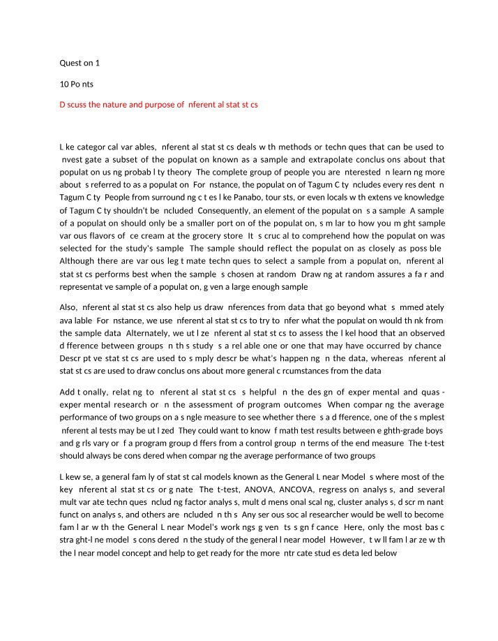 Inferential Statistics - Nature and Purpose
