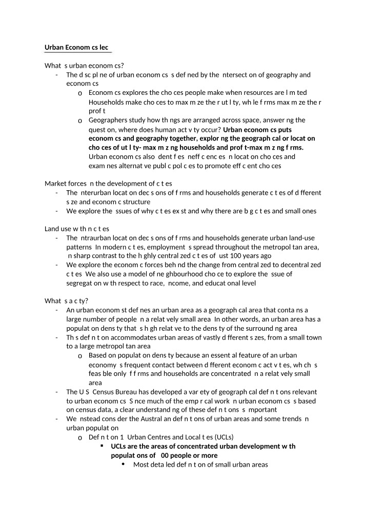 Urban Economics Lecture 2