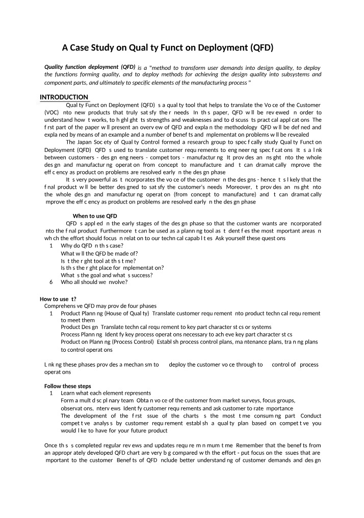 Quality Function Deployment (QFD) - A Case Study
