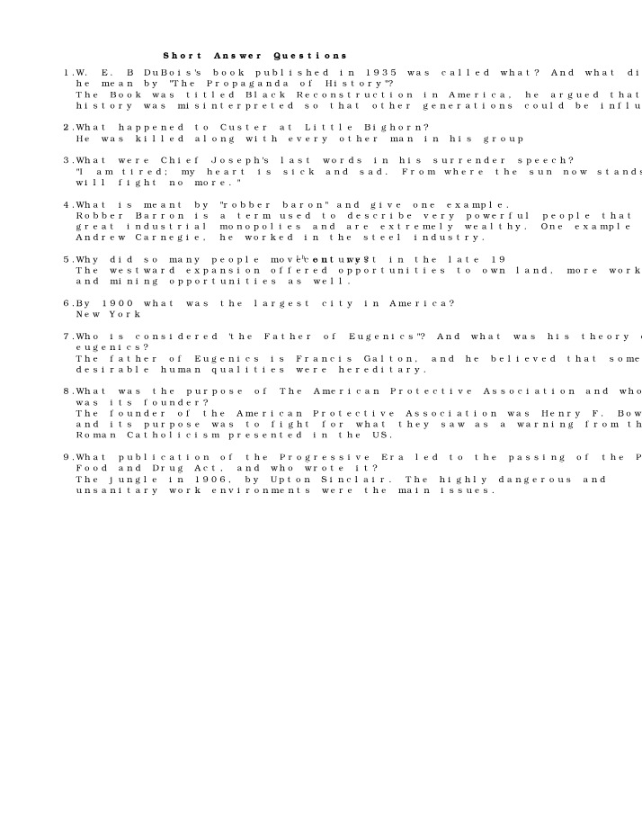 HIST131 - Short Answer Questions