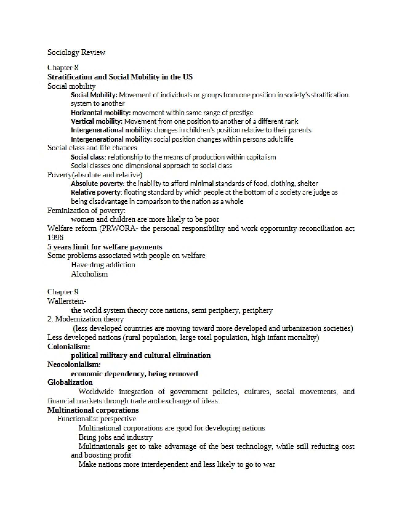 Chapter Eight Outline for Sociology