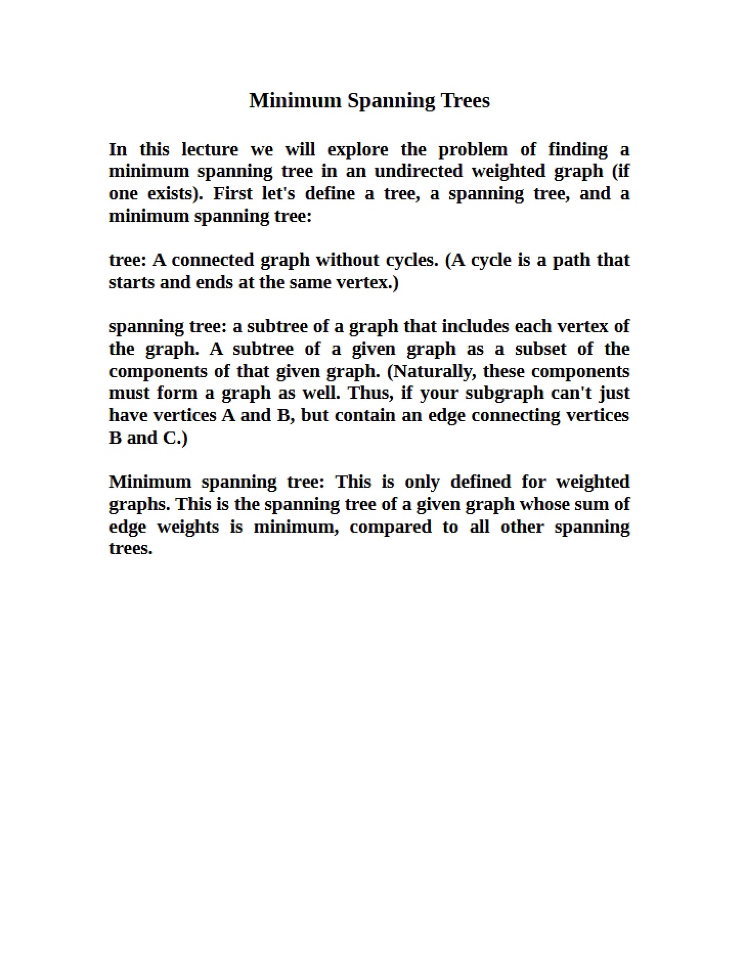 Spanning Trees (Minimum)