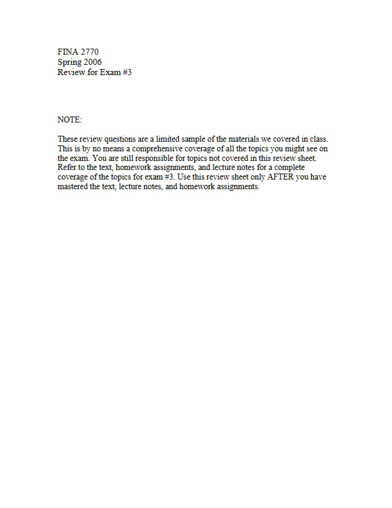 Review 3 for Personal Finance