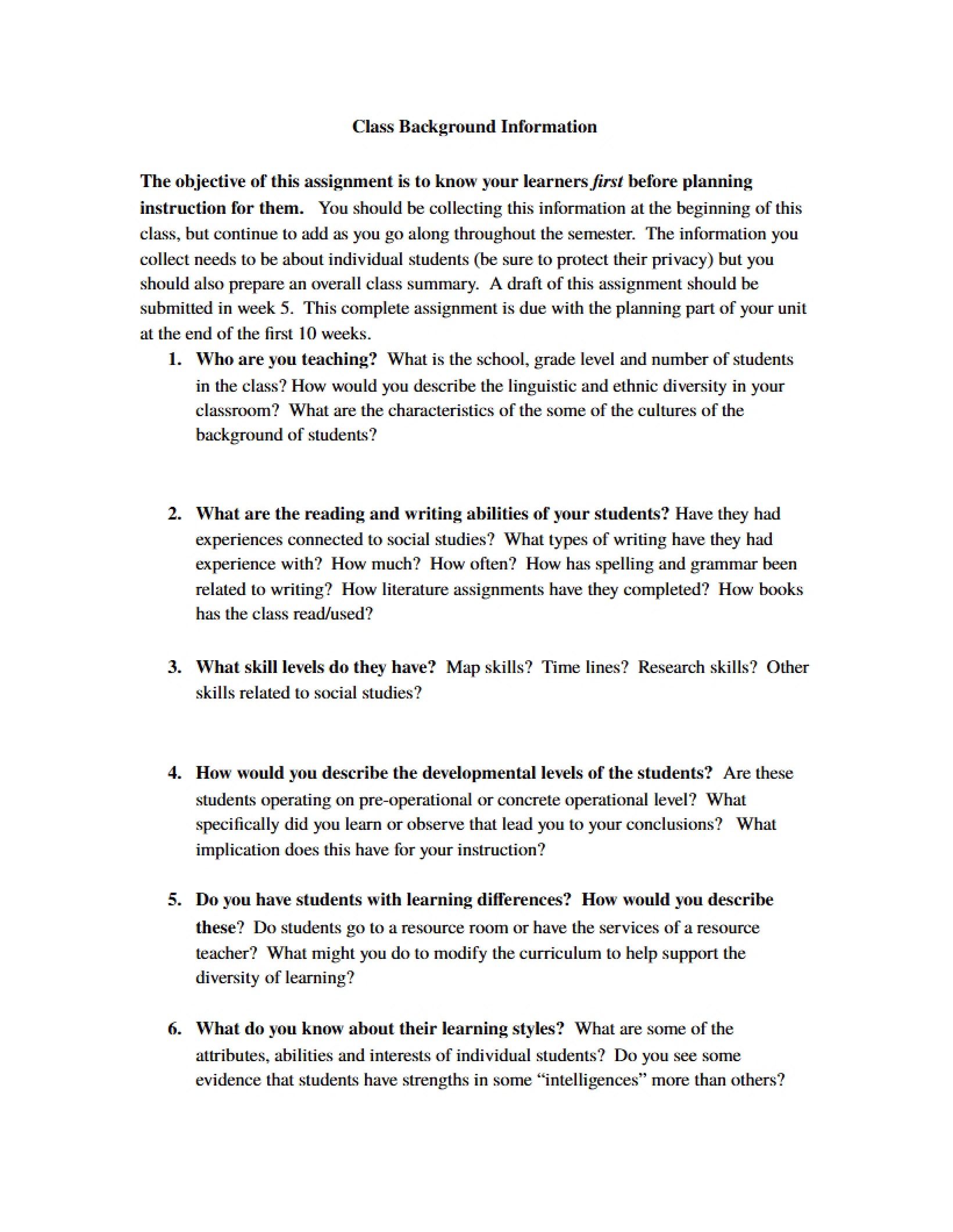 Background Info for Class