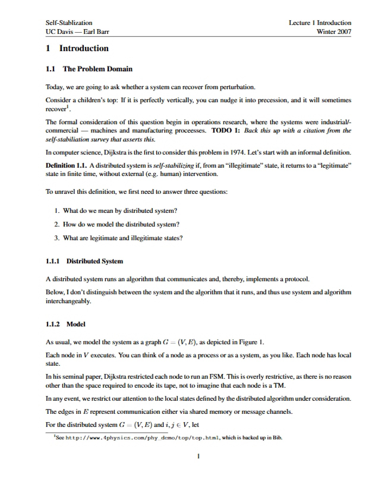 Self-Stabilization Concepts