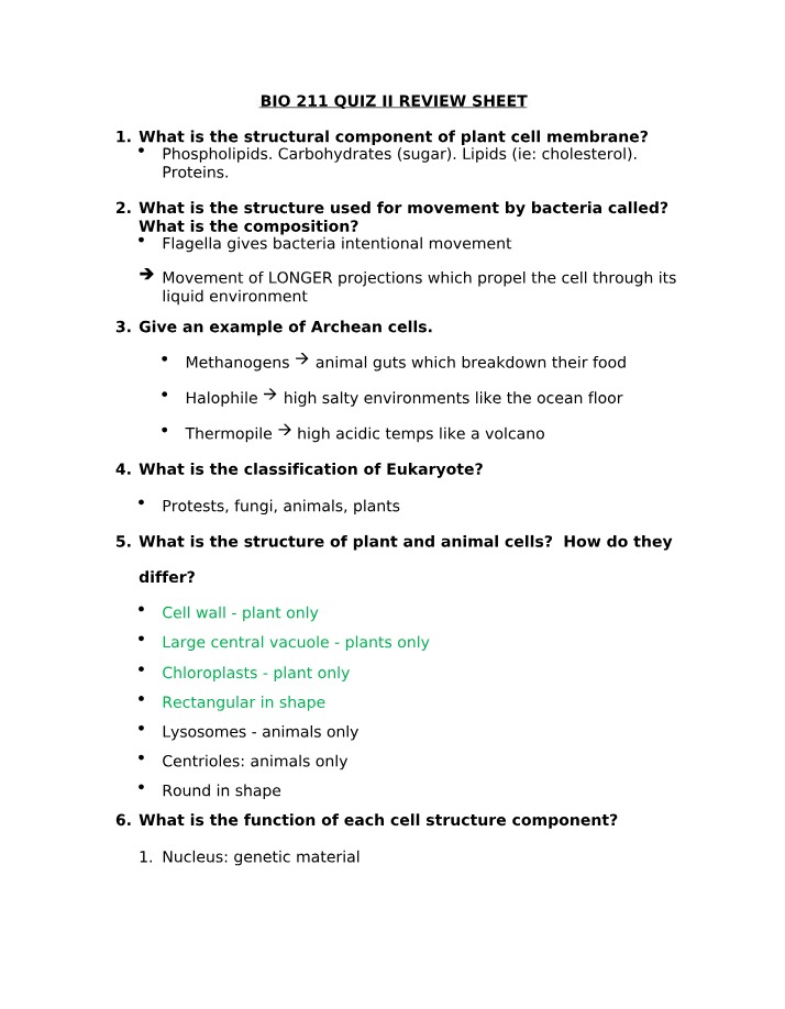 Review of Cell Structure and Function in Plant and Animal Cells