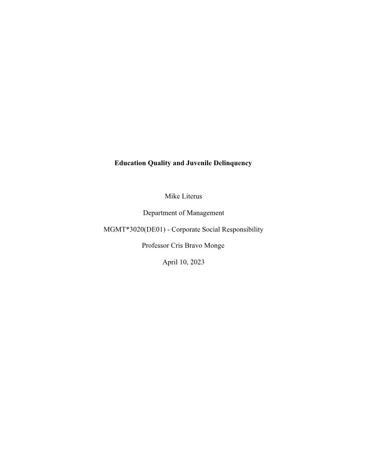 Impact of Education Quality on Juvenile Delinquency