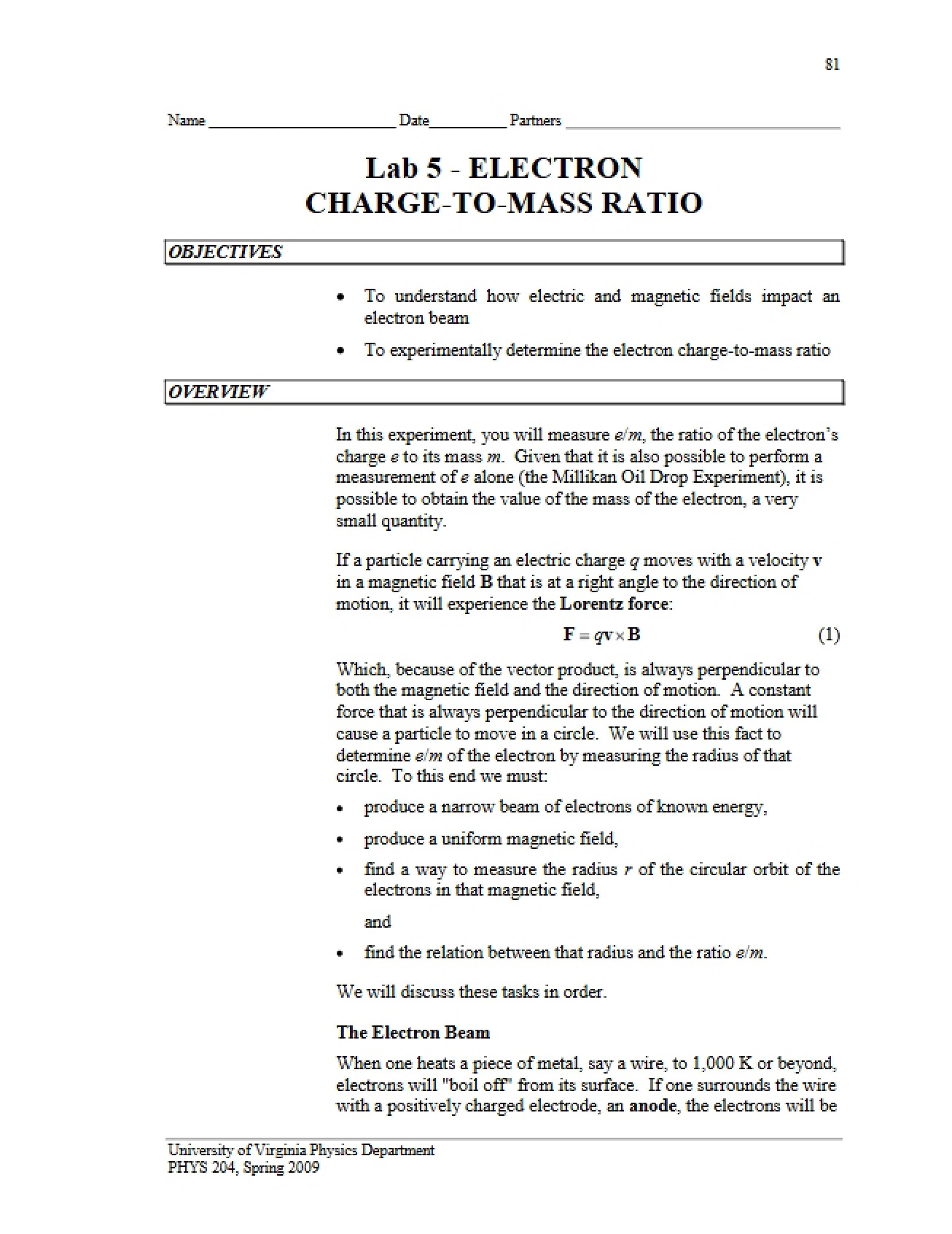 Ratio of Electron Charge to Mass