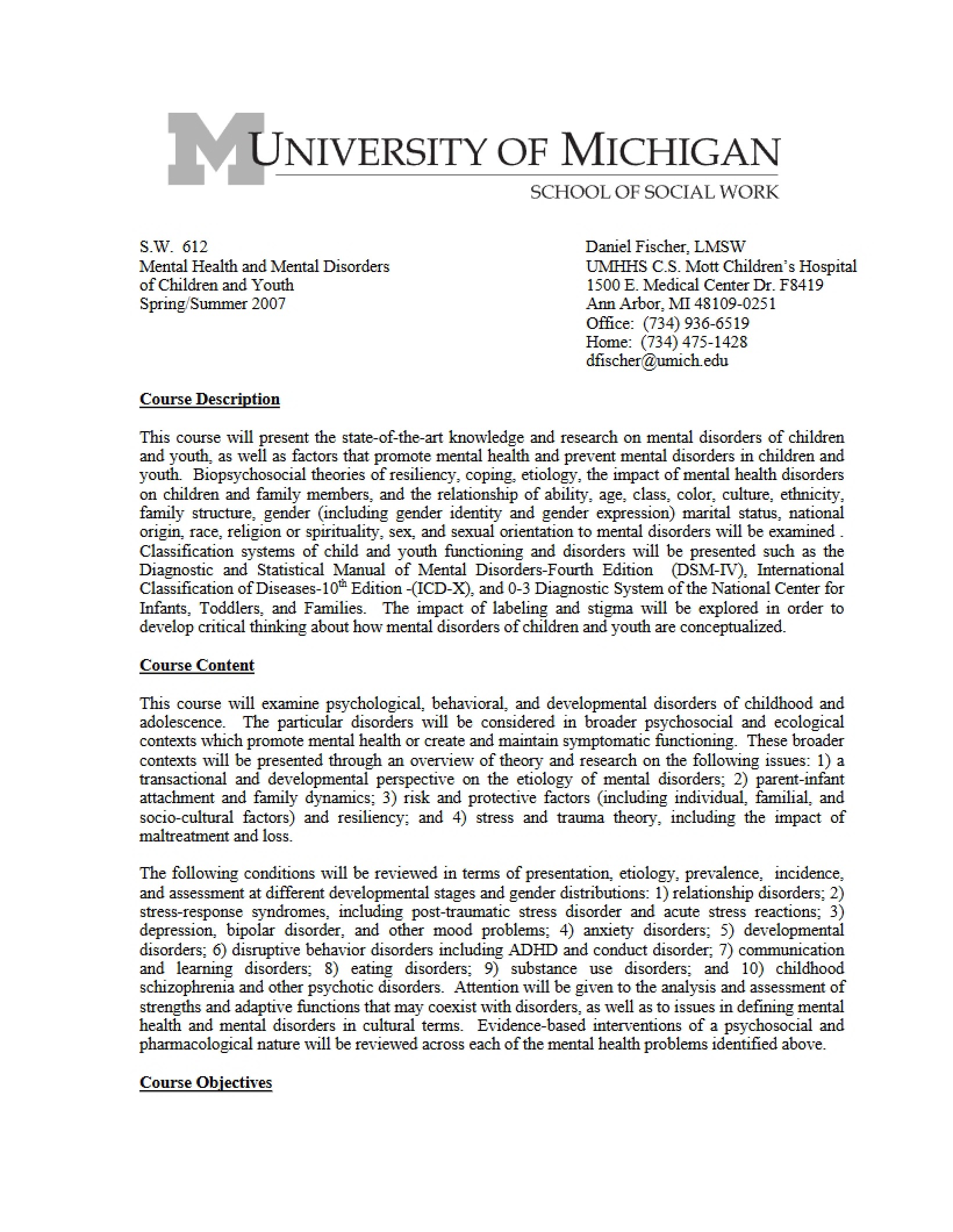 Syllabus for SW 612