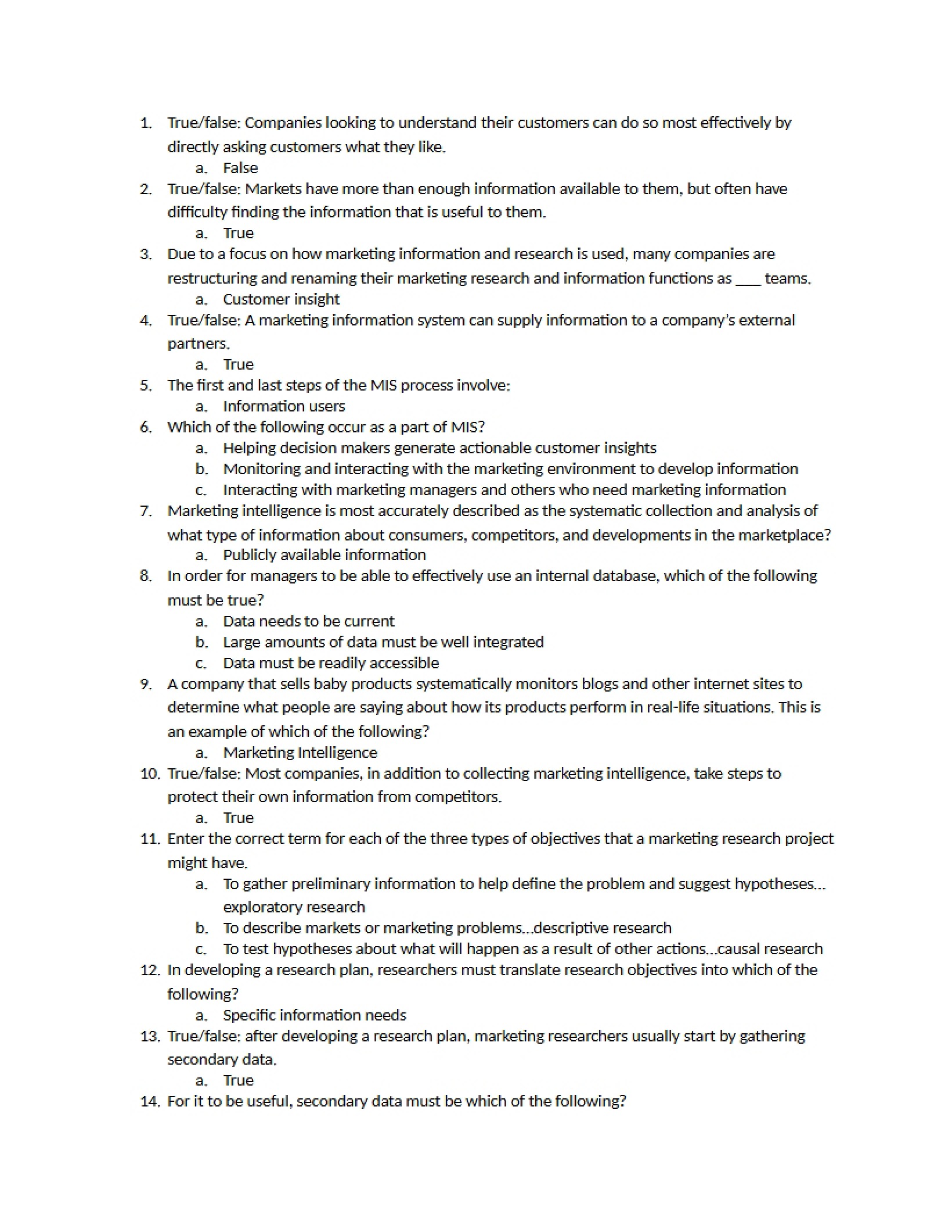 Marketing Practice Exam Chapter Four