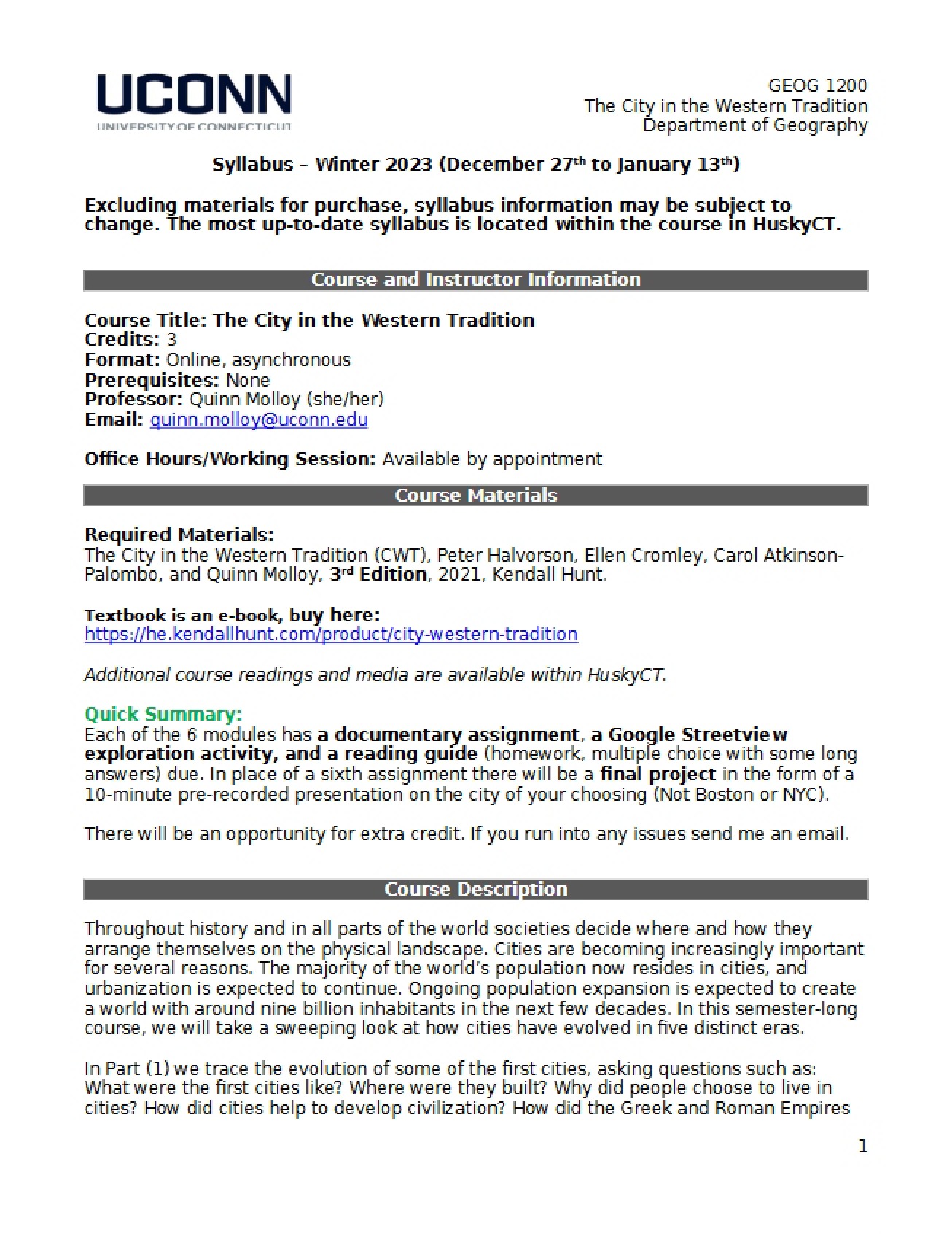 Syllabus for The City in the Western Tradition