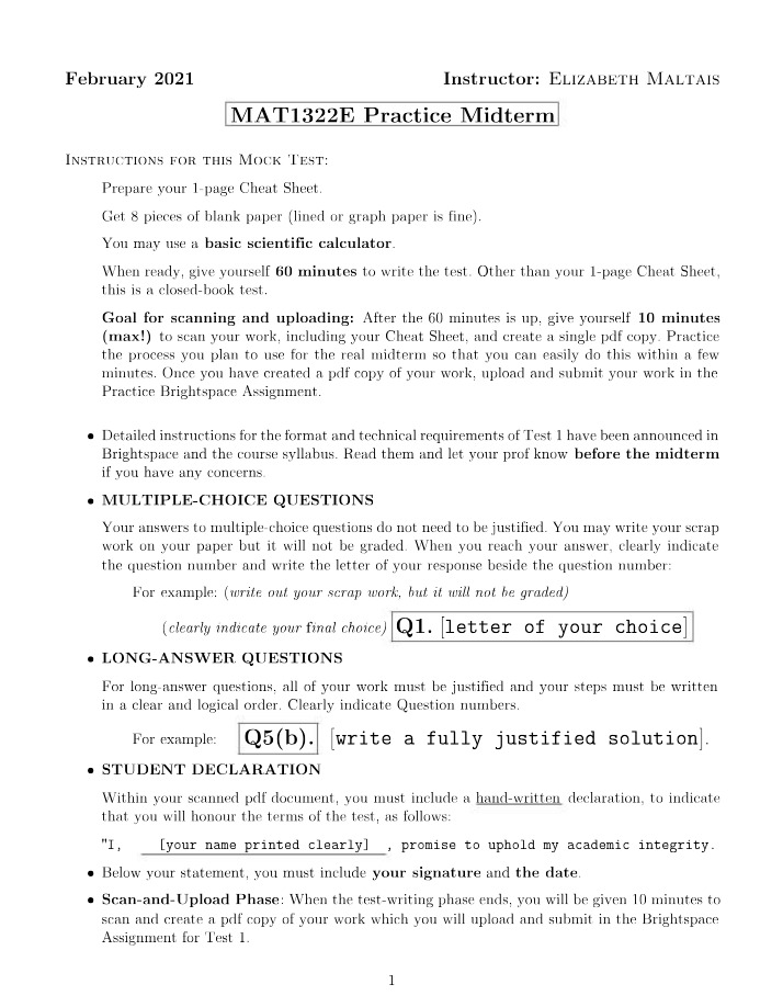 Calculus II - Practice Test 1
