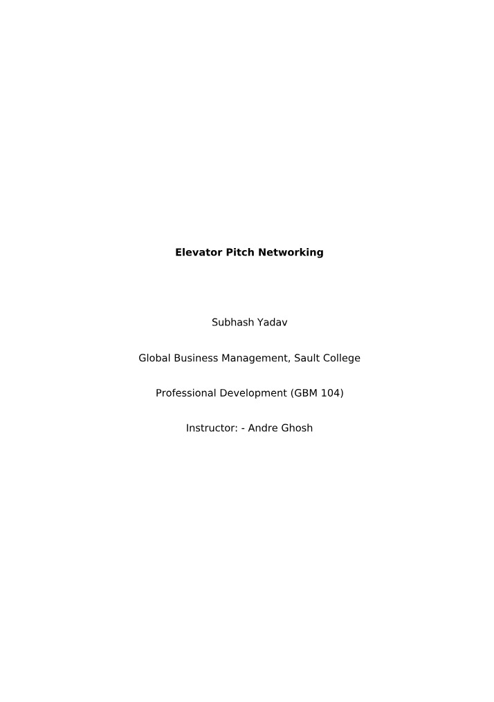 Networking Elevator Pitch