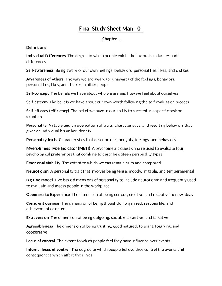 MAN204 Final Study Sheet