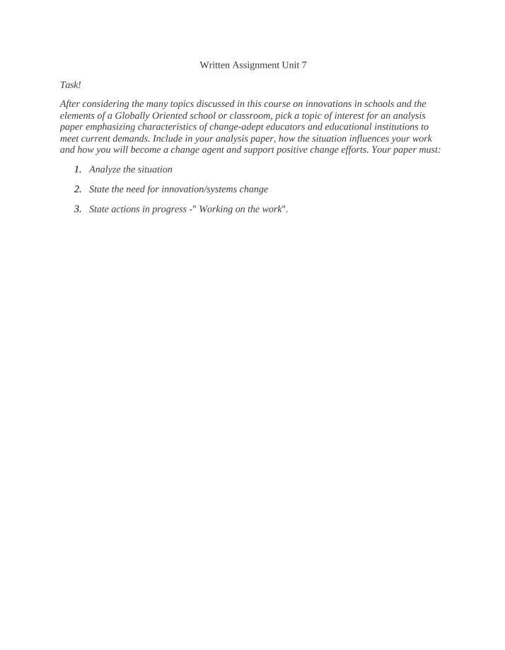 Written Assignment for Unit 7