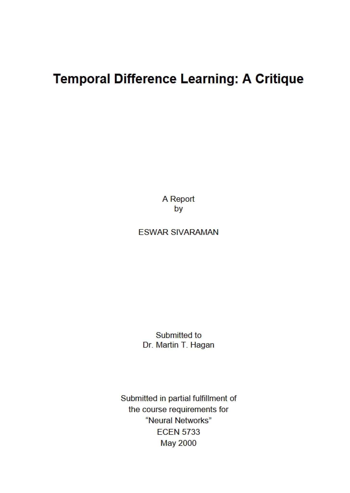 Learning via Temporal Differences