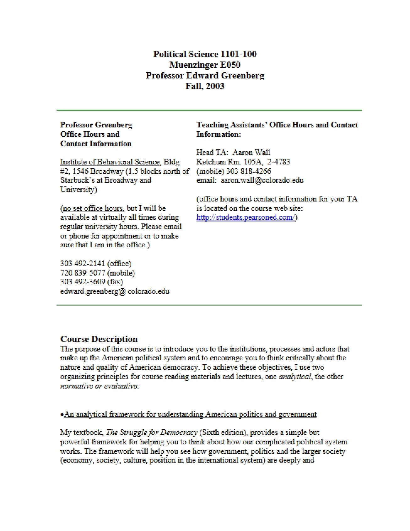 American Political System Syllabus