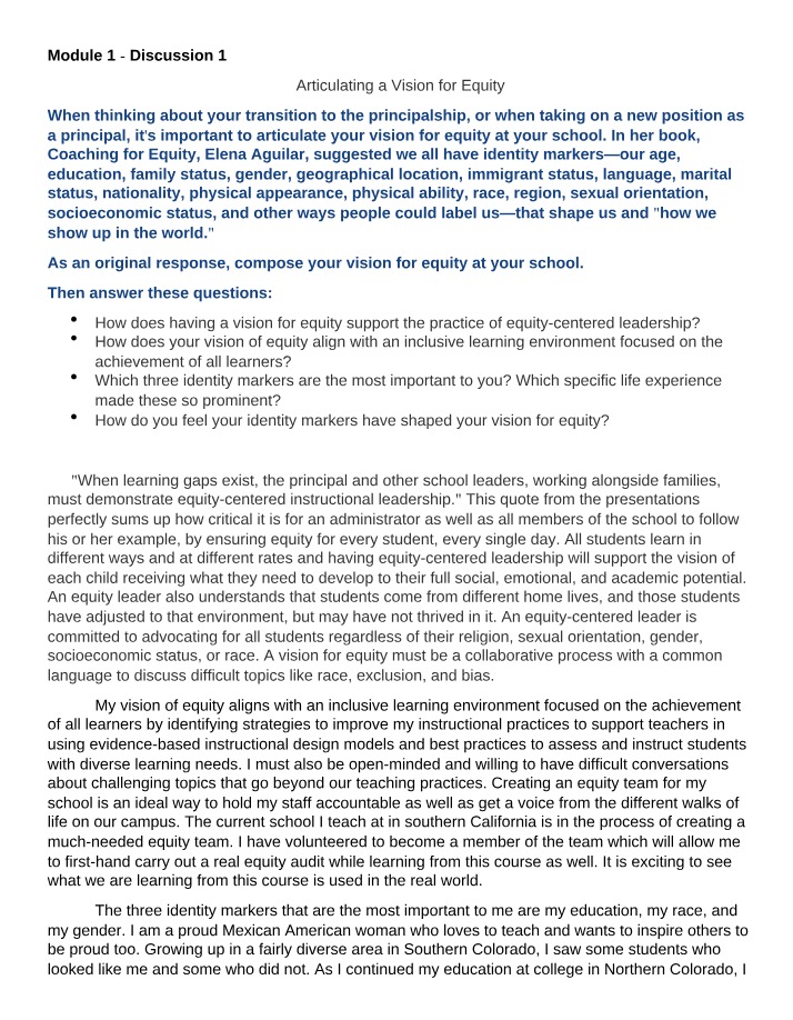 Articulating a Vision for Equity and Student Empowerment