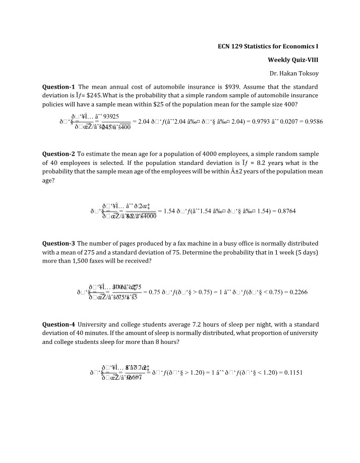 Weekly Quiz VIII - ECN 129