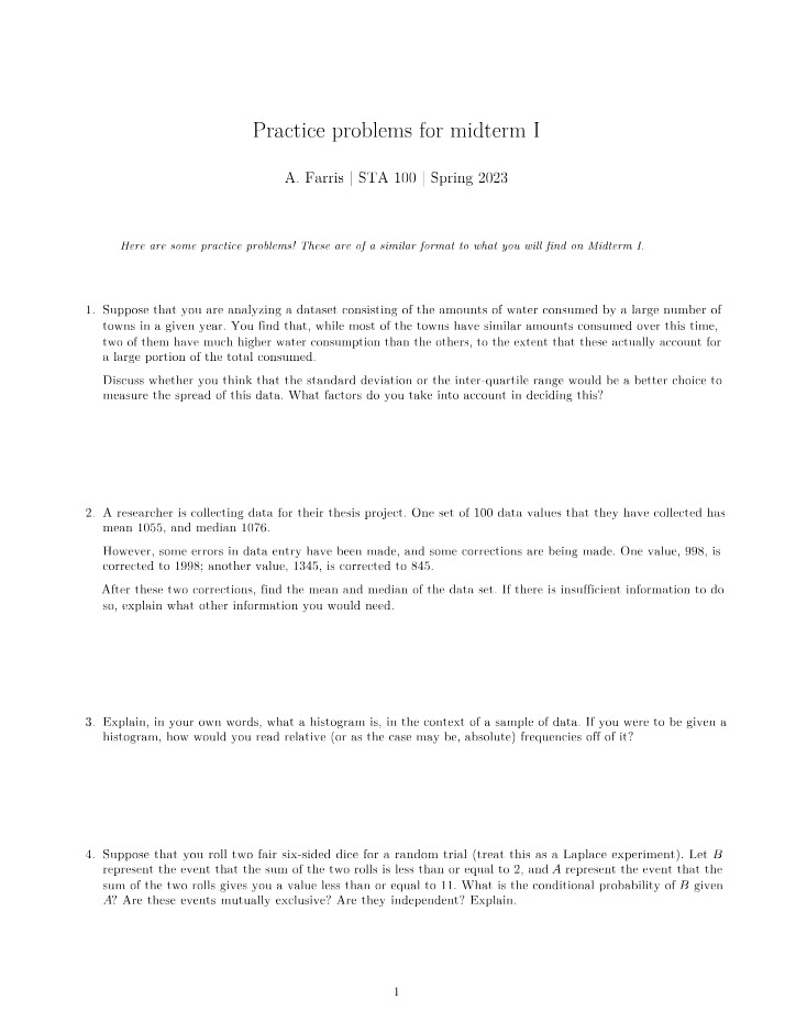 STATS101 - Practice Problems