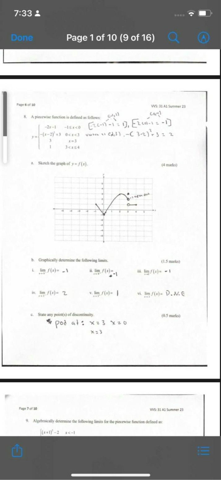 Limits and Piecewise Functions - Problem Set