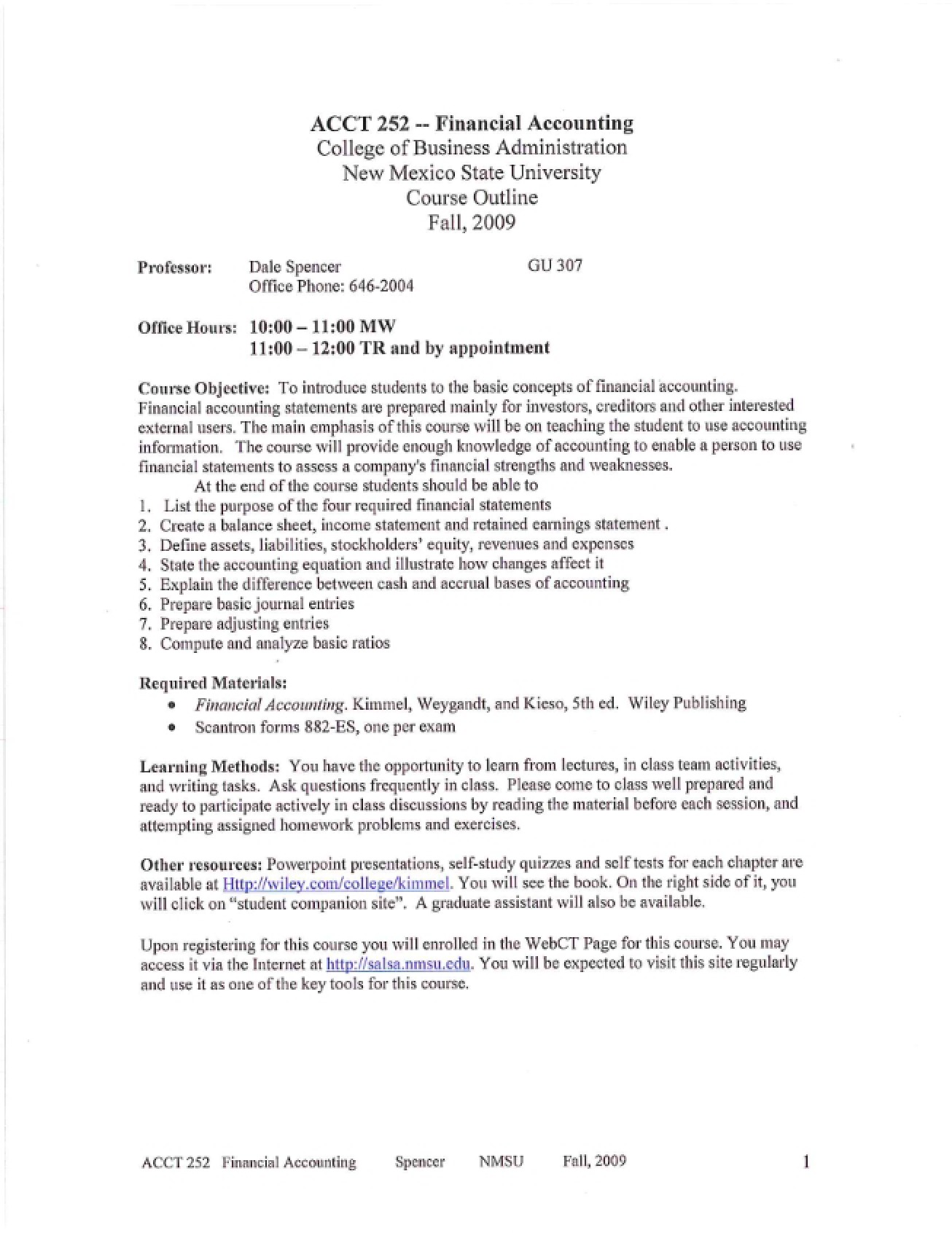 Comprehensive Syllabus for Financial Accounting