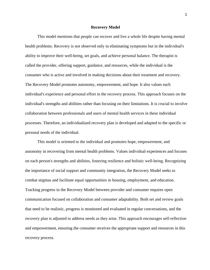 The Recovery Model - Promoting Autonomy and Well-being
