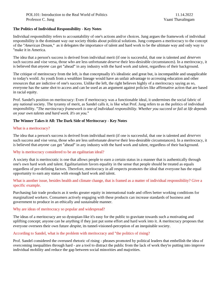 Key Notes on the Politics of Individual Responsibility