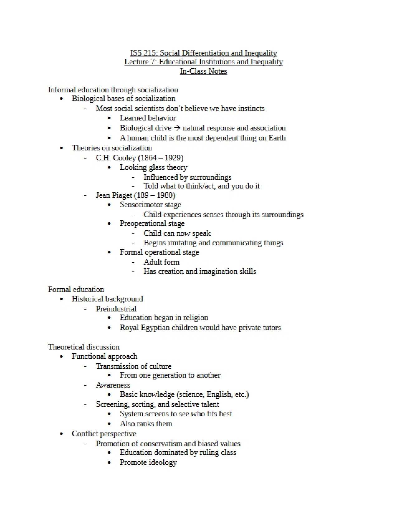 Seventh Lecture (ISS 215)