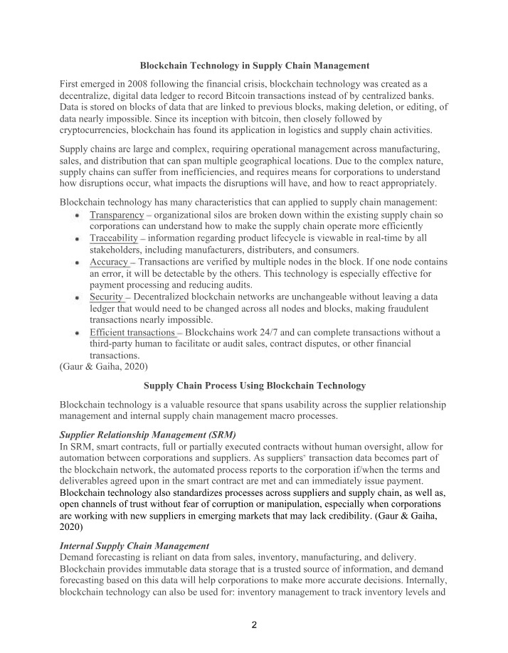 Blockchain Technology in Supply Chain Management