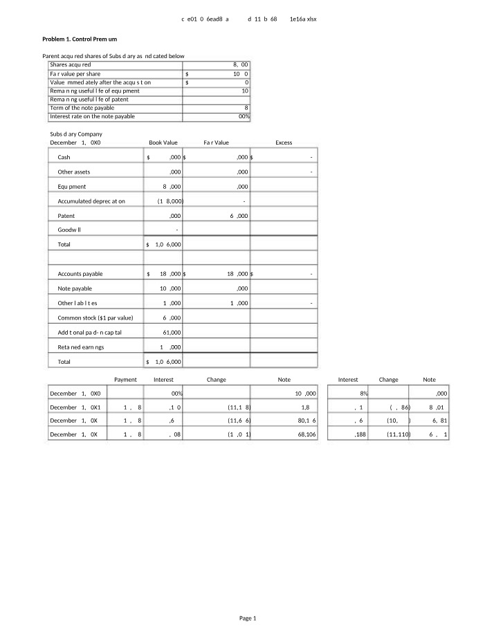 20X1 Consolidated Balances for Parent Dividend Income