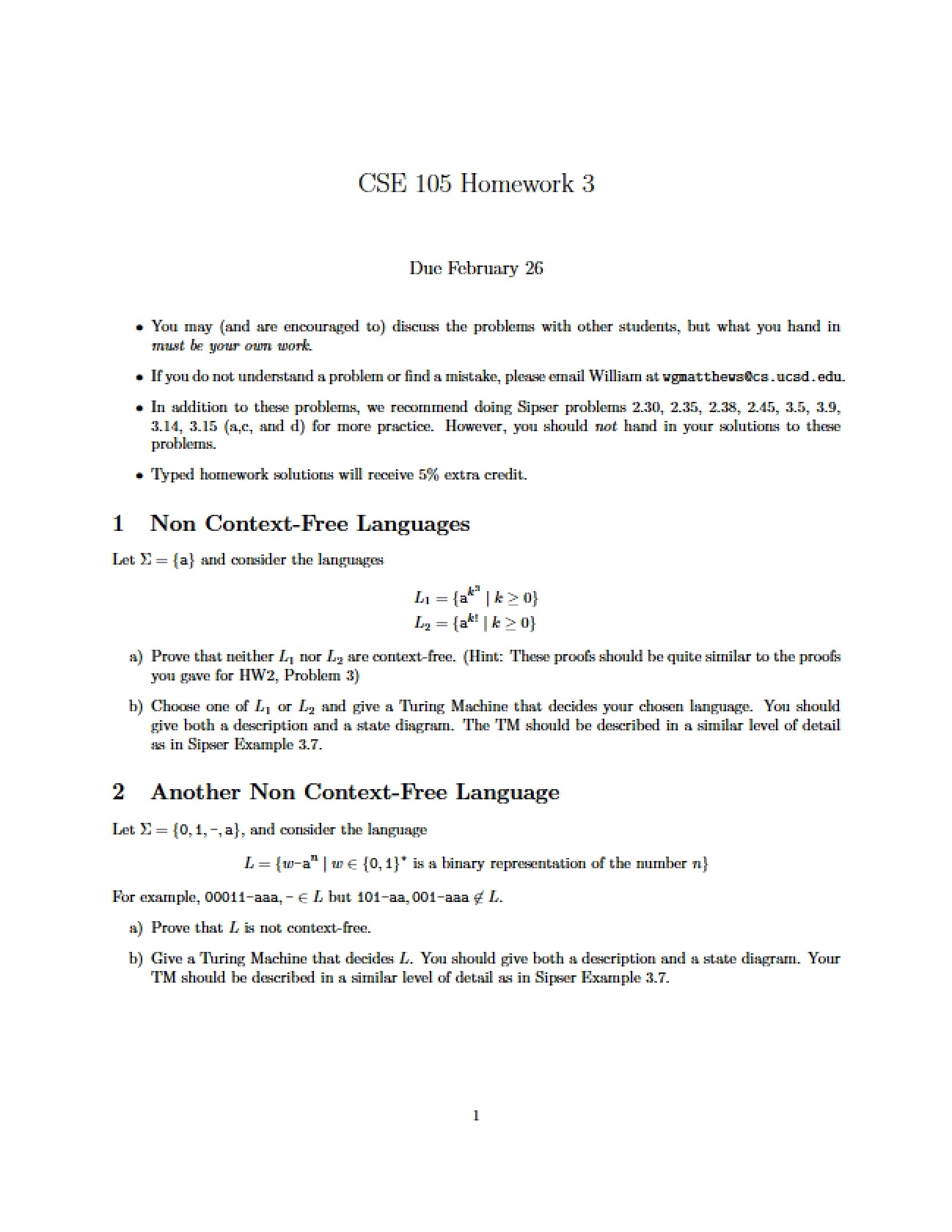 Formal Languages Problem Set: Assignment Three