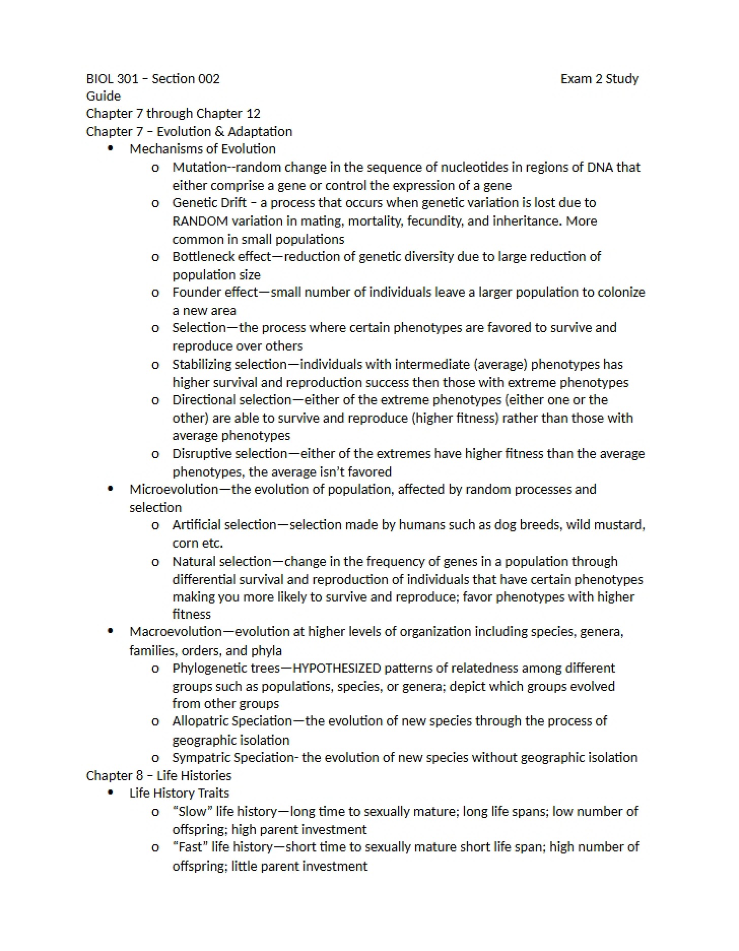 Study Guide Exam Two