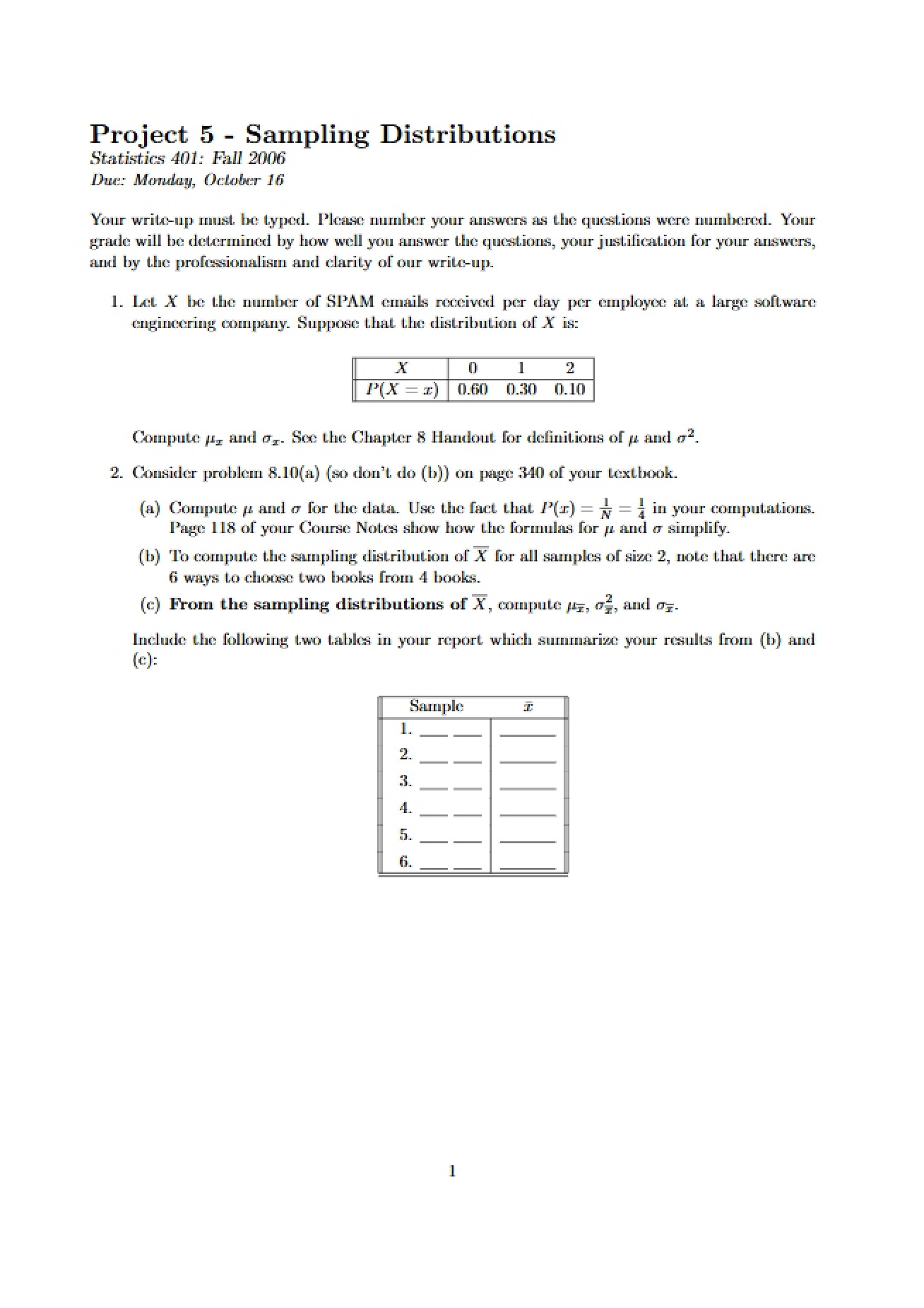Sampling Distributions Project 5