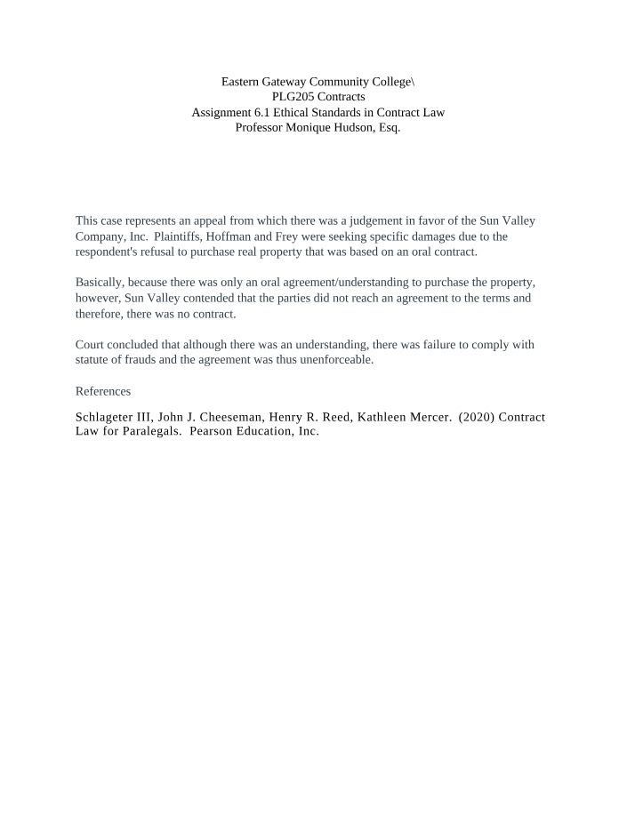 Assignment 6.1 - Ethical Standards in Contract Law
