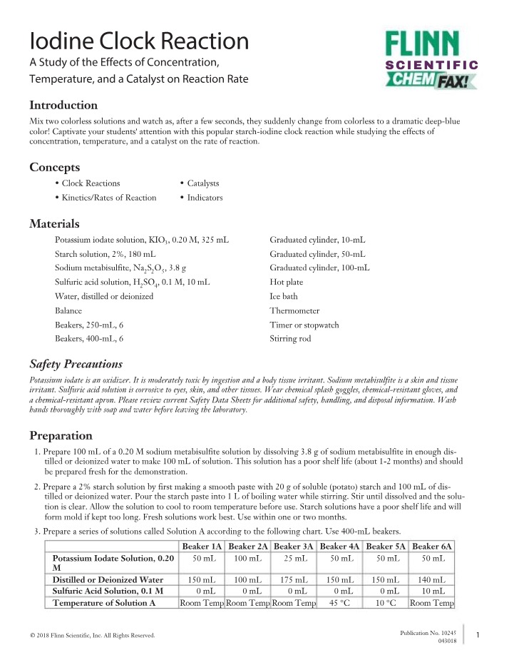 Lab Report for Iodine Clock Reaction