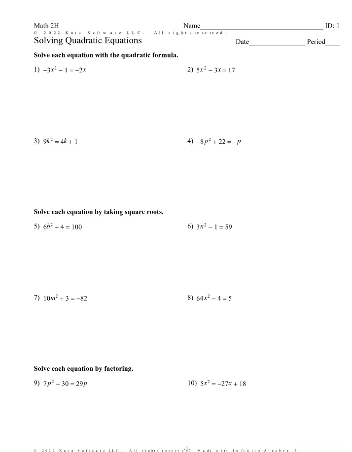 Algebra 2 - Solving Quadratic Equations